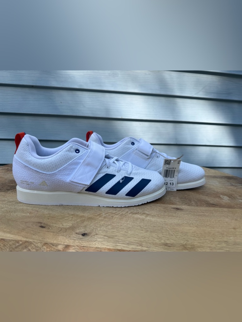 adidas Powerlift 5 White Navy Red Lace Up Men's Athletic Weightlifting Shoes